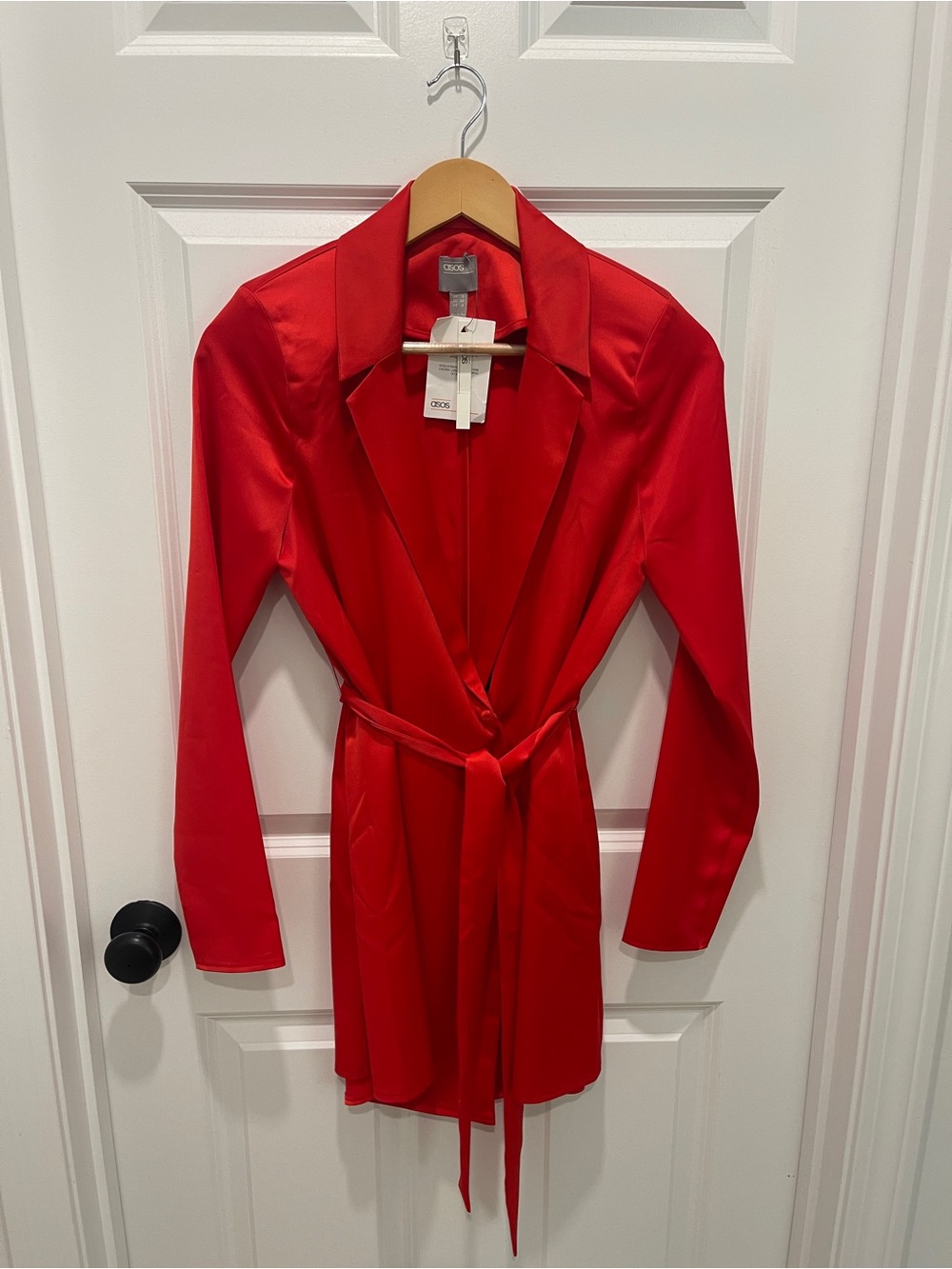 NWT ASOS Bold Red Satin Tie-Waist Robe